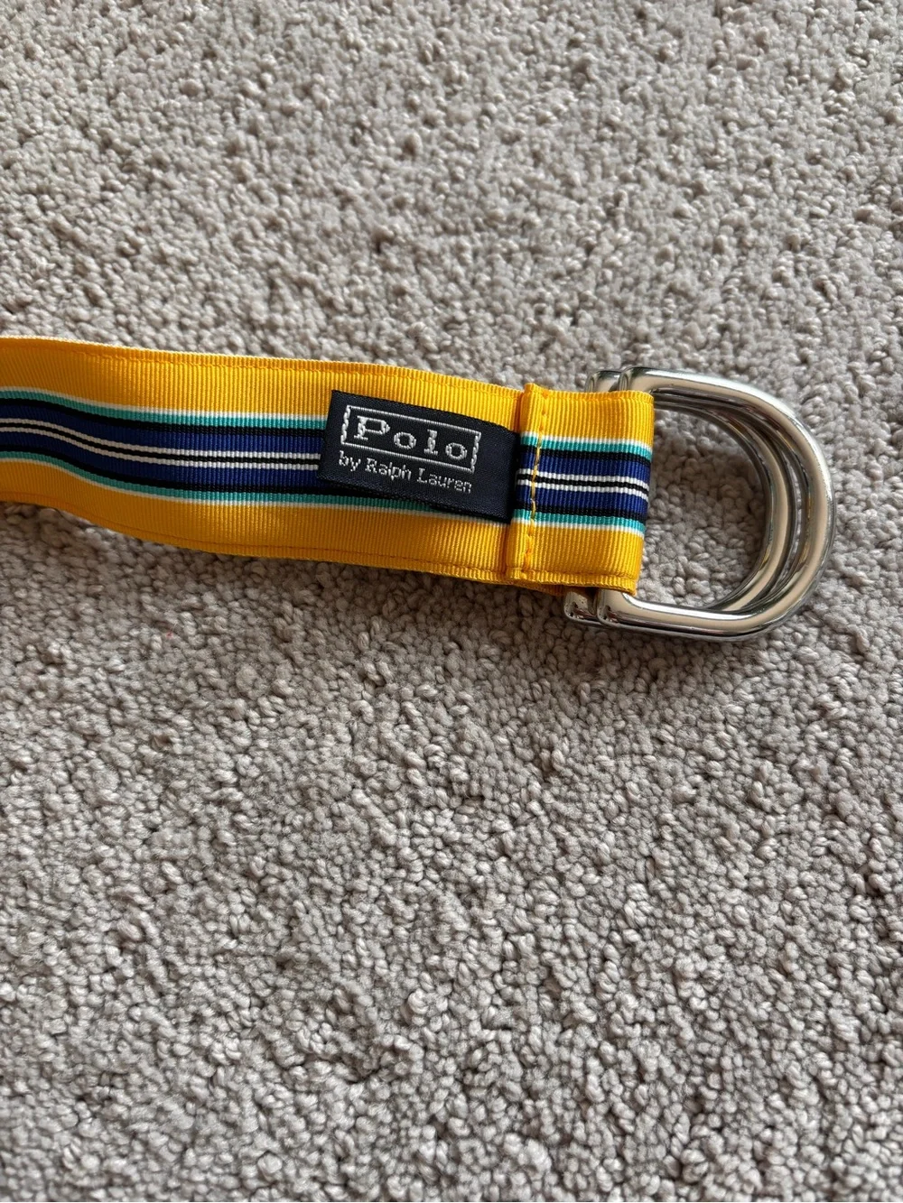Yellow Striped Woven D-Ring Belt 42.5”